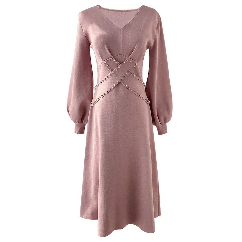 粉红大布娃娃2022春季修身v领裙子 粉红大布娃娃连衣裙