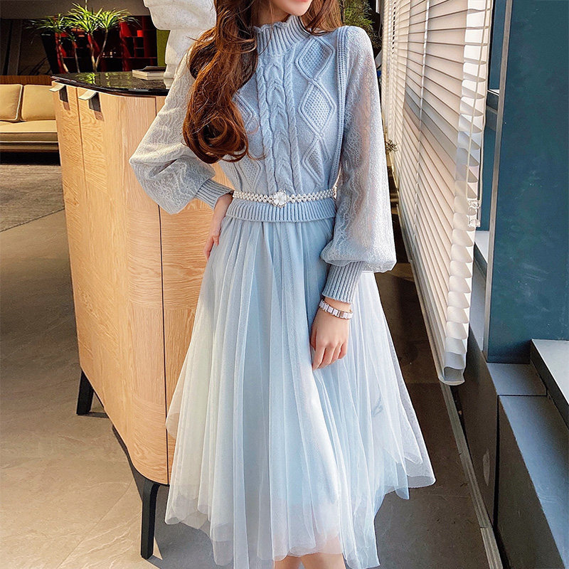 粉红大布娃娃气质甜美针织春连衣裙 粉红大布娃娃连衣裙