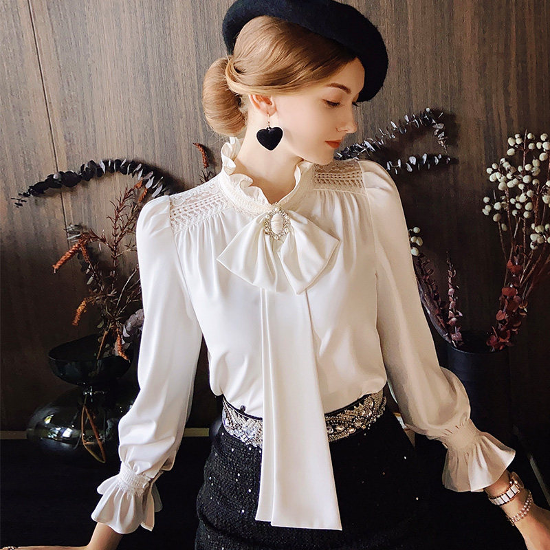 泡泡袖雪纺粉红大布娃娃2021白衬衫 粉红大布娃娃衬衫