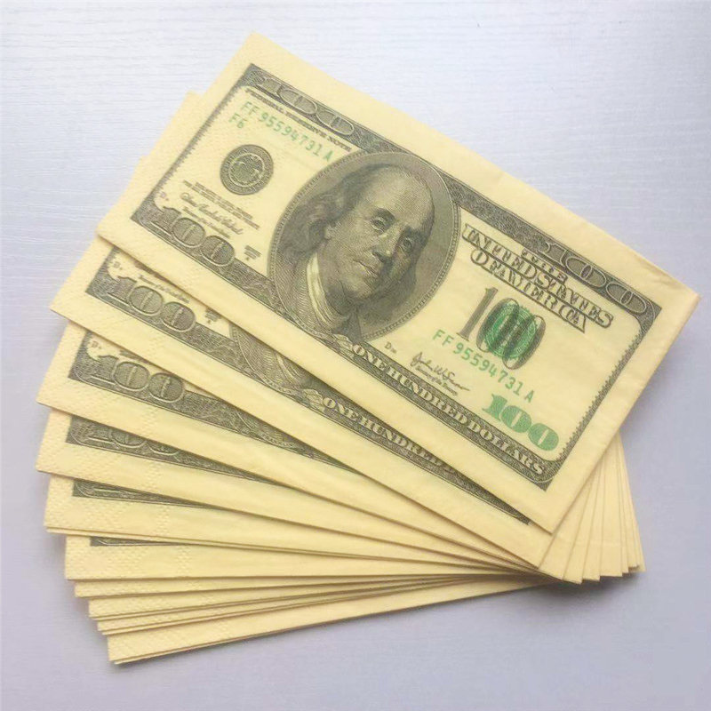 创意美元美金餐巾纸大尺寸1：1彩色印花钱币大纸巾牛蛙火锅烧烤用 - 图0