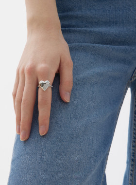 无性别纯银爱心形钻石切割戒指