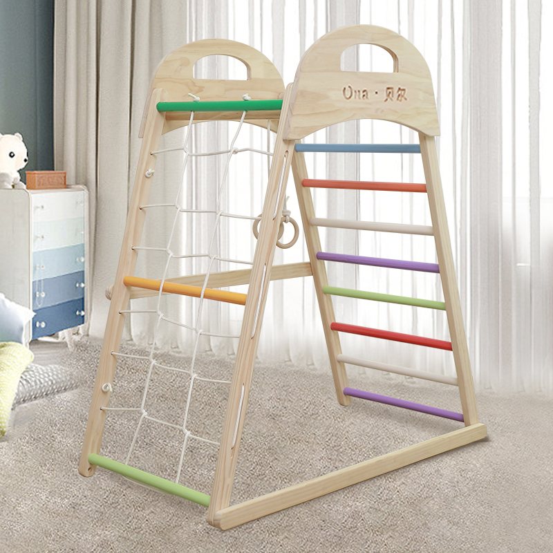 儿童木质攀爬架室内秋千攀岩组合感统训练床边彩虹滑梯木制玩具架,淘宝优惠券,粉丝福利购,淘宝优惠卷