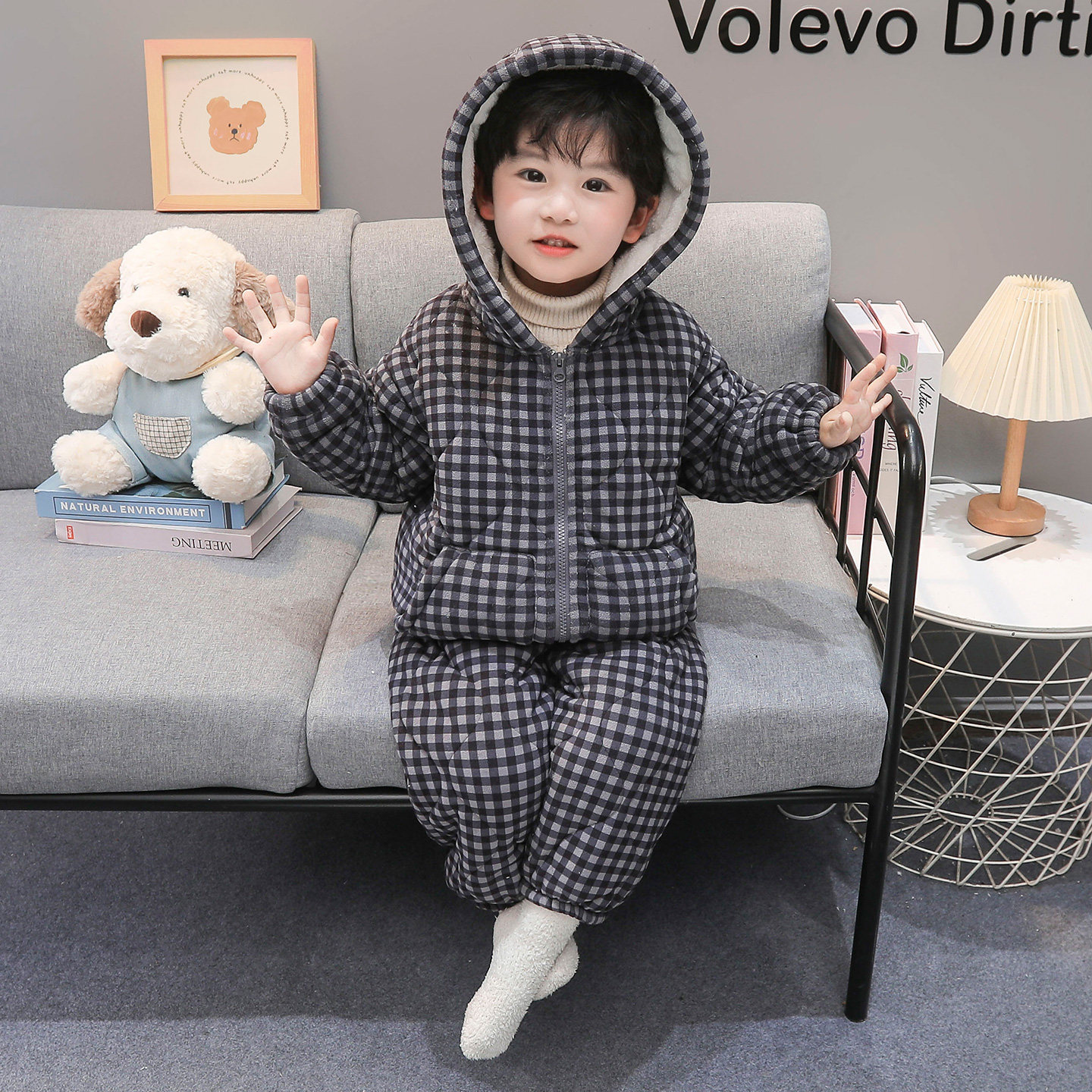 男童冬季法兰绒三层连帽睡衣套装宝宝冬款加绒加厚儿童保暖家居服,淘宝优惠券,粉丝福利购,淘宝优惠卷