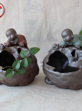 陶瓷小沙弥禅意风装饰品加湿器