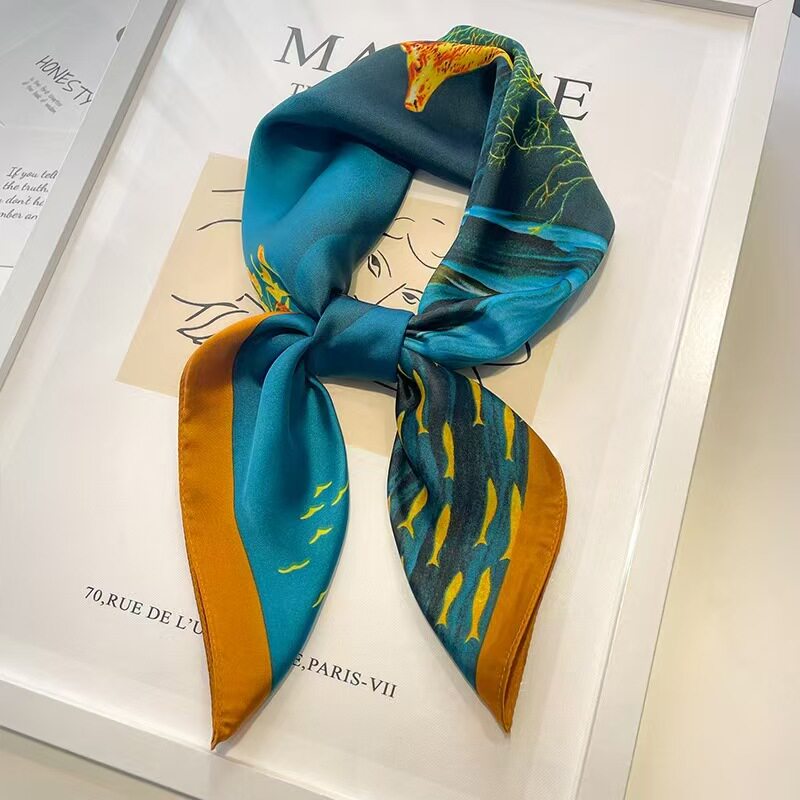 复古文艺风腰果花方巾女夏季薄款仿真丝小丝巾百搭领巾韩版头巾