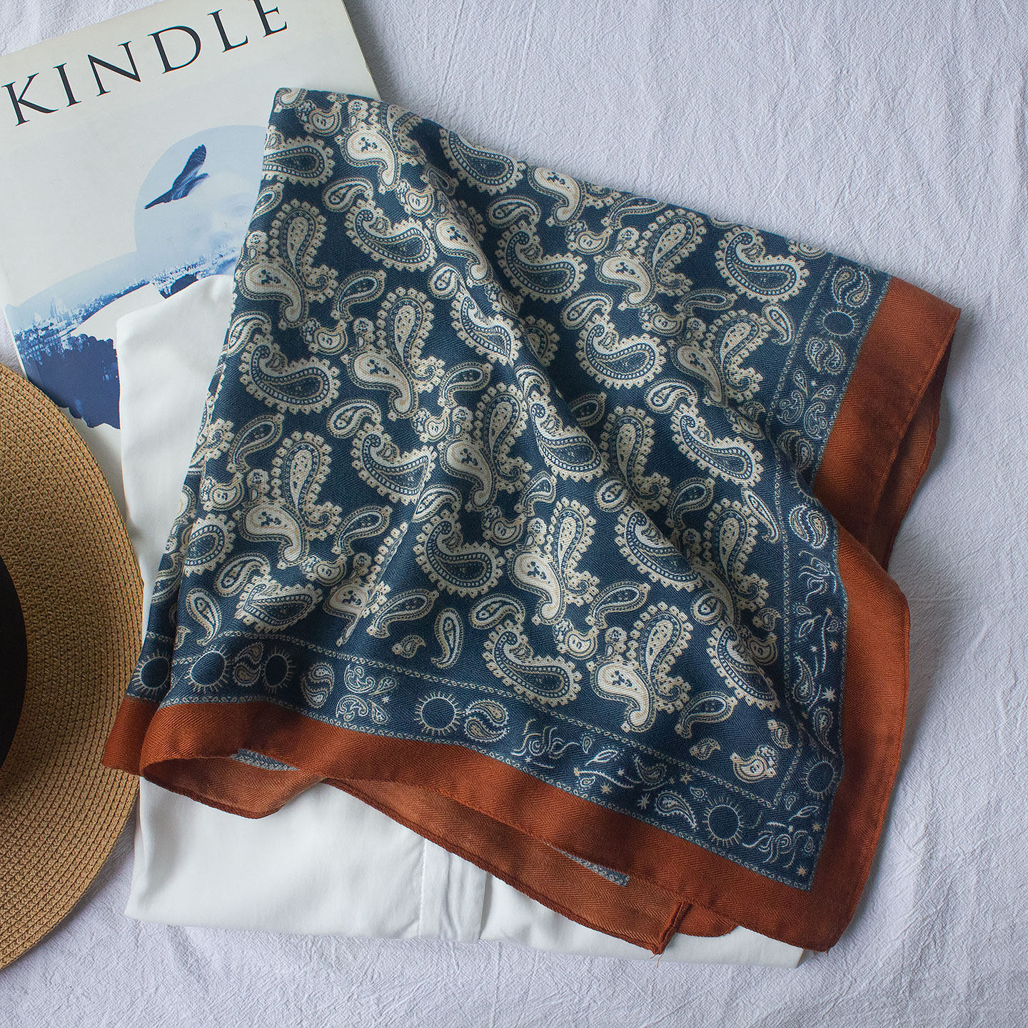 高级感棉麻腰果图案小方巾丝巾2025秋冬新款女式薄款护颈百搭纱巾