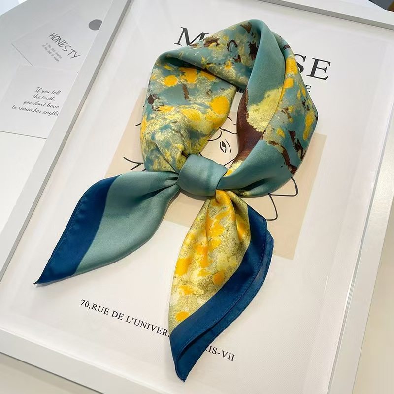 复古文艺风腰果花方巾女夏季薄款仿真丝小丝巾百搭领巾韩版头巾