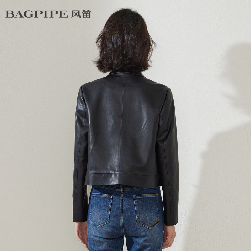 【商场同款】BAGPIPE风笛2022春季新款女时尚百搭翻领机车风皮衣