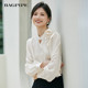 Bagpipe spring new pullover chiffon shirt for women, elegant commuting temperament shirt, ສາມມິຕິລະດັບດອກ niche ເທິງແຂນຍາວ