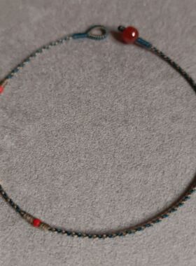 店主乱编AU750小骨头18k纯金蜜蜡手工编织手绳手链极细红绳藏式