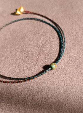 敦煌色九彩九紫离火极细蜡线转运珠琥珀藏式双圈手工编织手绳手链