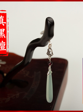 S925纯银玛瑙古风精致黑檀木发簪