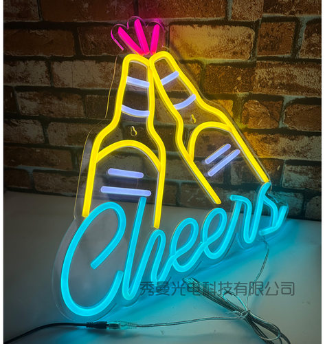 CHEERS NEON SIGNS 干杯霓虹灯 亚马逊同款透明啤酒杯灯牌 亚克力 - 图0