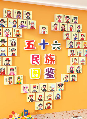 56五十六个民族卡通人物挂图鉴团结环创幼儿园文化主题墙成品贴纸
