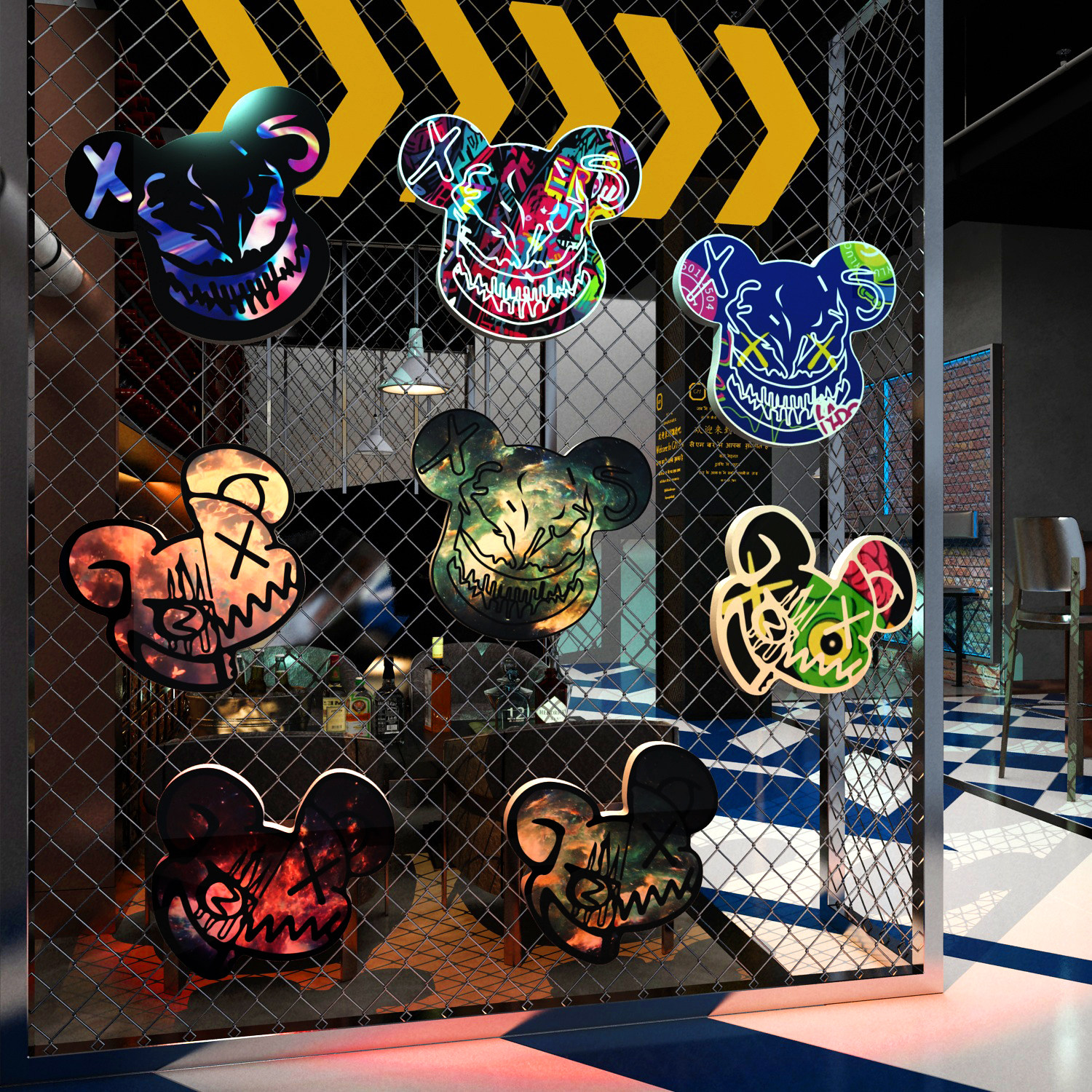 网红公仔清吧墙面装饰品场景布置直播间小酒馆楼梯扶手工业风贴纸,淘宝优惠券,粉丝福利购,淘宝优惠卷