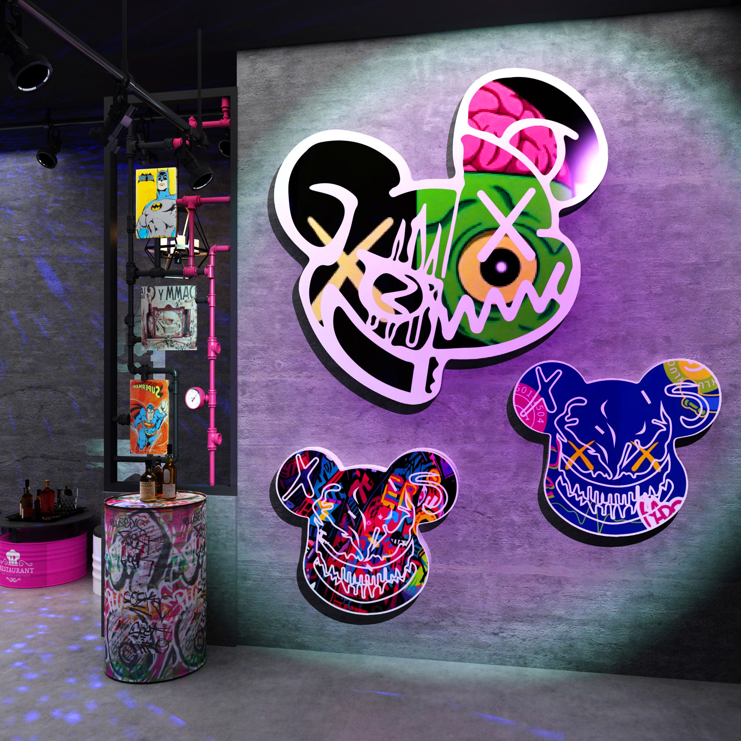 网红公仔清吧墙面装饰品场景布置直播间小酒馆楼梯扶手工业风贴纸,淘宝优惠券,粉丝福利购,淘宝优惠卷