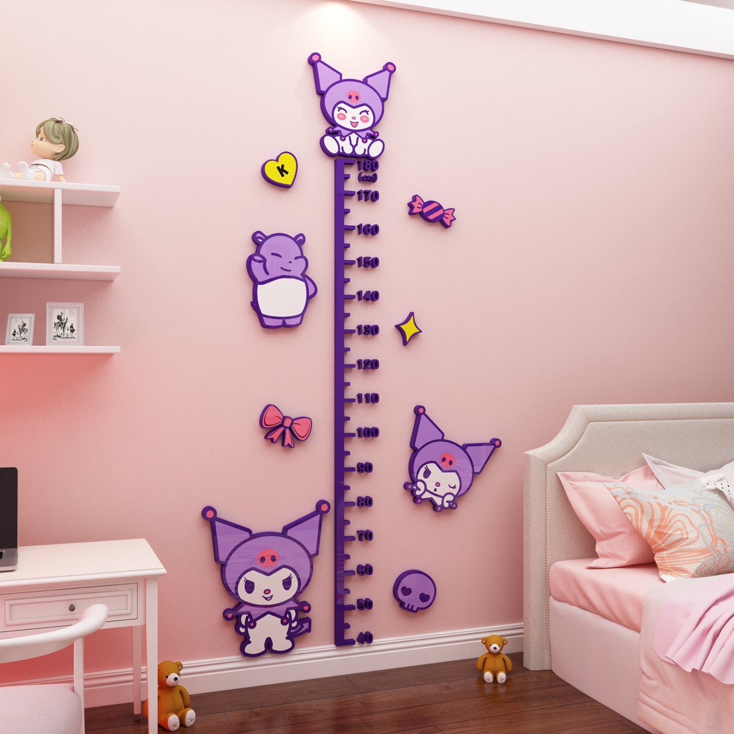 儿童房间布置装饰卧室床库洛米美乐蒂身高测量墙面贴亚克力3d立体,淘宝优惠券,粉丝福利购,淘宝优惠卷