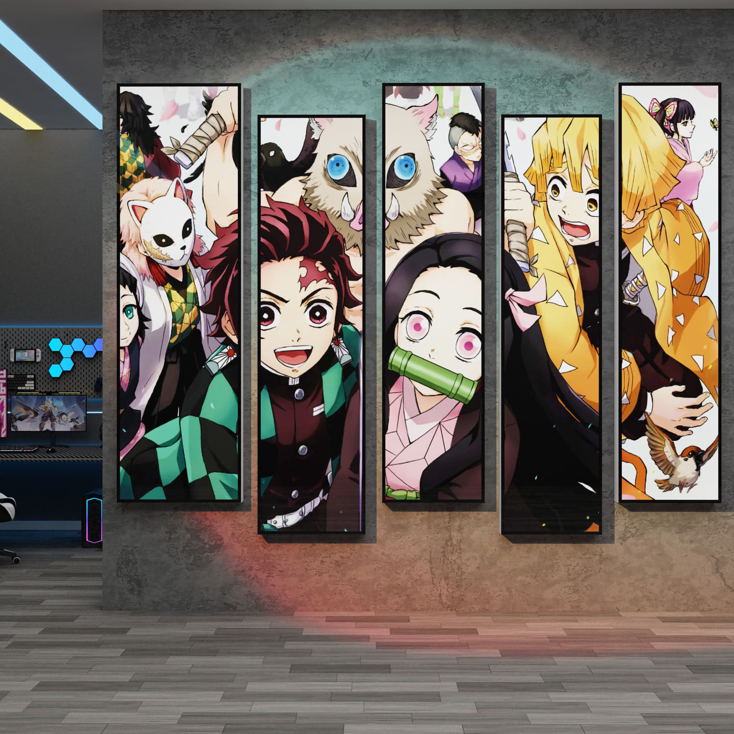 网吧电脑鬼灭之刃挂画电竞房间装饰背景板布置海报墙壁贴纸二次元