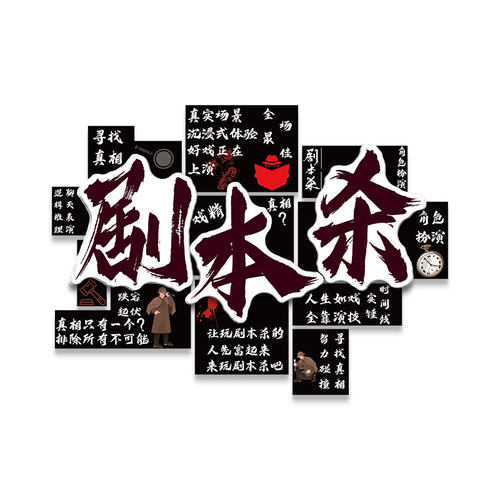网红剧本杀店墙面装饰狼人杀桌游房间推理室布置海报场背景壁贴纸 - 图0