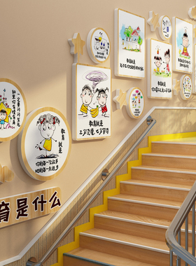 幼儿园托管班走廊文化楼梯墙面贴装饰环创主题成品教育是什么形象