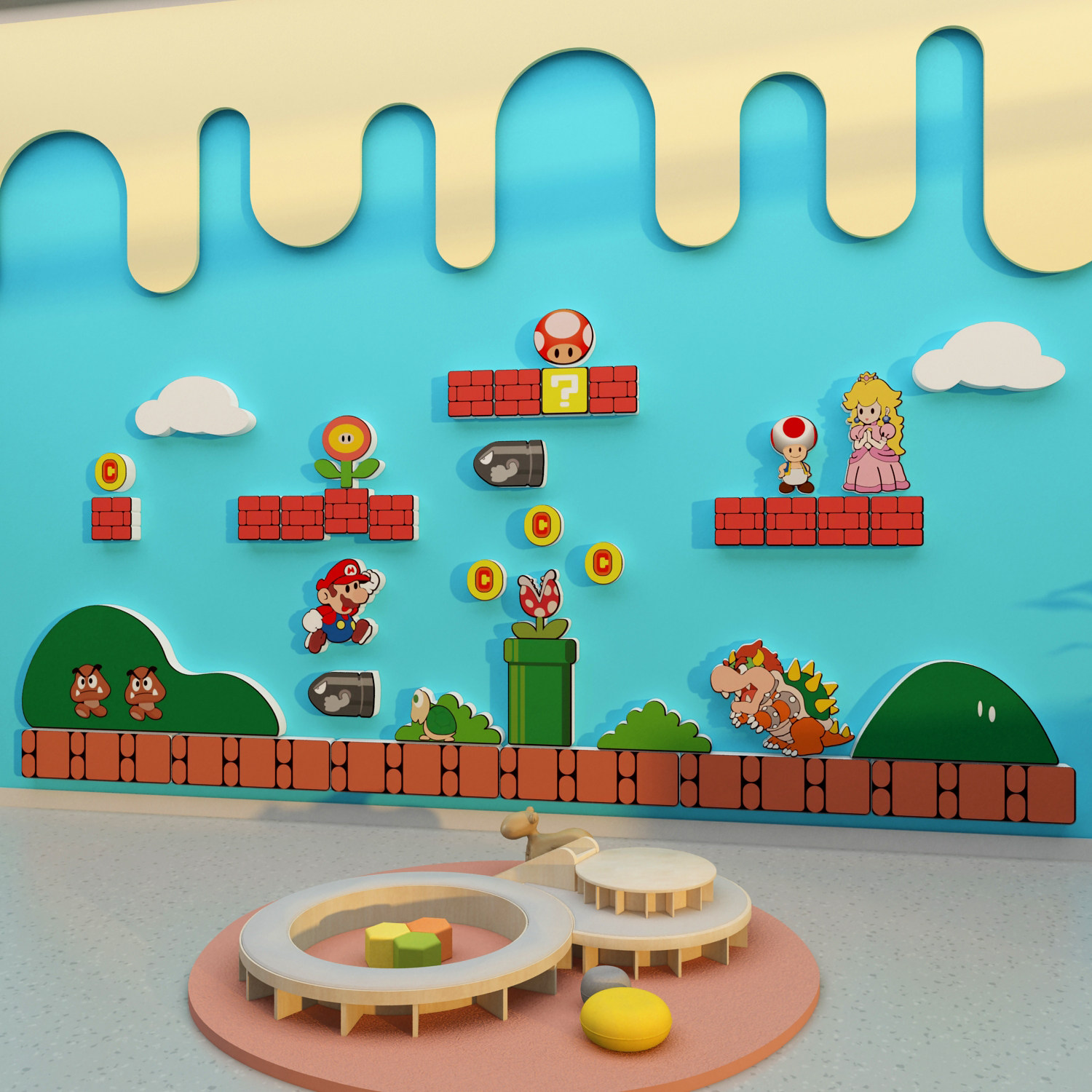 网红超级玛丽马里奥水管道童打卡拍照墙面贴纸布置装饰海报3d立体,淘宝优惠券,粉丝福利购,淘宝优惠卷