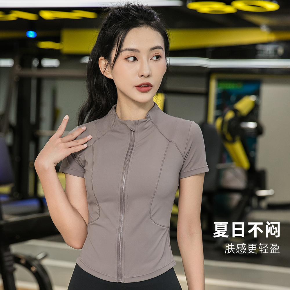 2024新款裸感短袖速干健身衣女骑行服户外运动瑜伽训练上衣半袖夏 - 图0