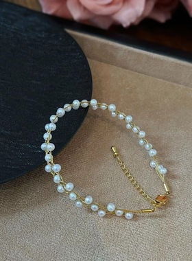 复古淡水3-4mm珍珠手链正圆基本无暇高级优雅气质百搭经典日常仙