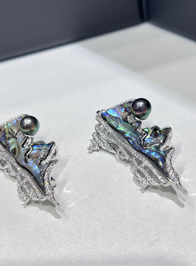只此青绿海水珍珠孔雀绿山水画镶嵌鲍鱼贝胸针胸花艺术7-8mm设计