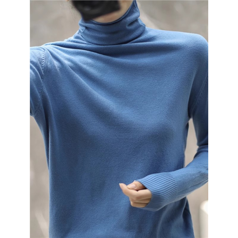 【反季】秋冬羊绒衫女堆堆领短款套头毛衣高领修身打底针织衫 - 图0