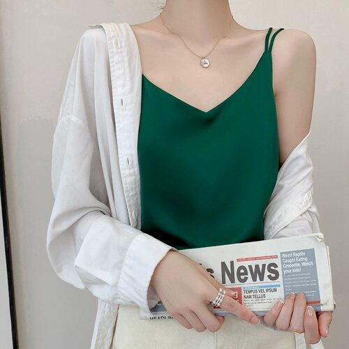 真丝吊带背心女内搭白色美背醋酸上衣缎面夏小西装桑蚕丝打底衫 - 图2
