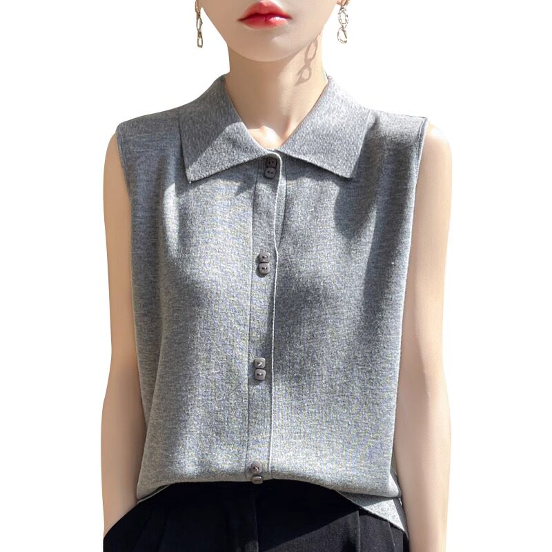 叠穿衬衫领无袖羊毛背心女西装开衫内搭翻领针织砍袖打底衫上衣夏,淘宝优惠券,粉丝福利购,淘宝优惠卷
