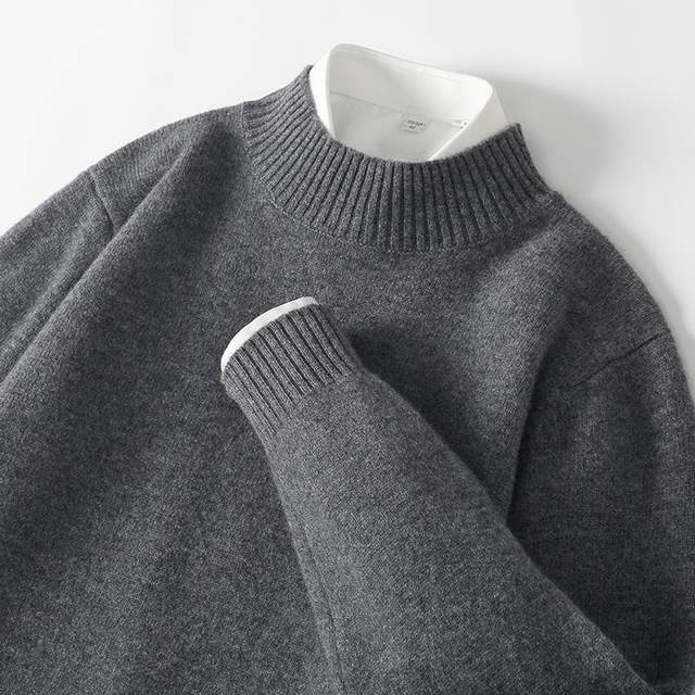 Thickened half turtleneck 100% pure cardigan men's sweater casual knitted pullover base cashmere sweater new autumn and winter