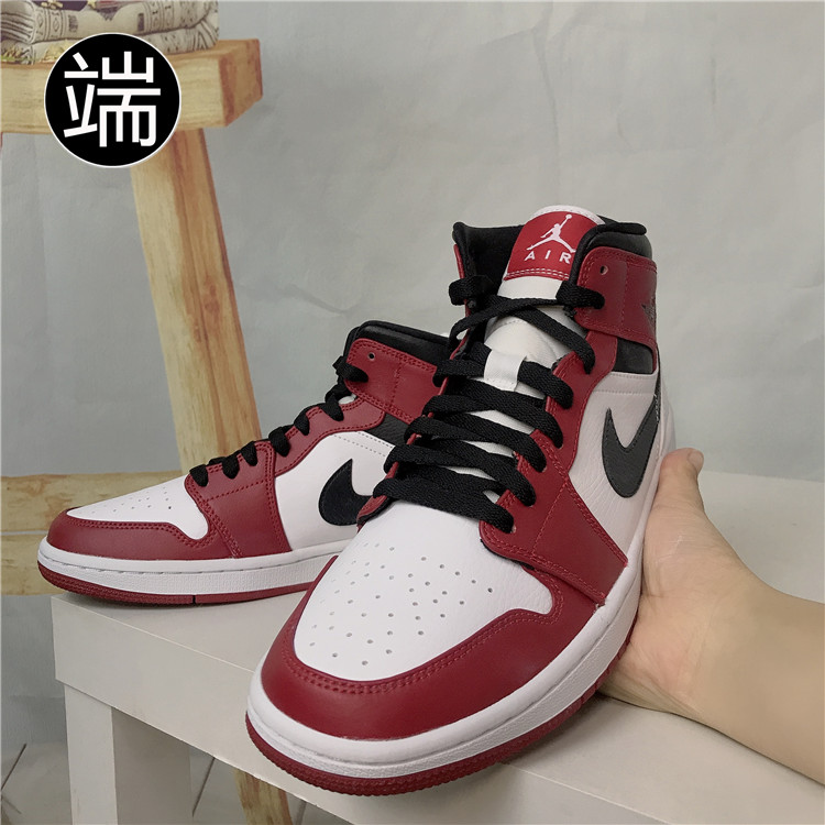 Air Jordan AJ1 Mid男子小芝加哥白红耐克中帮篮球鞋554724-173-图1