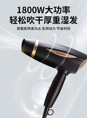 Hanweys 汉威斯电吹风黑色折叠负离子大功率恒温吹风机