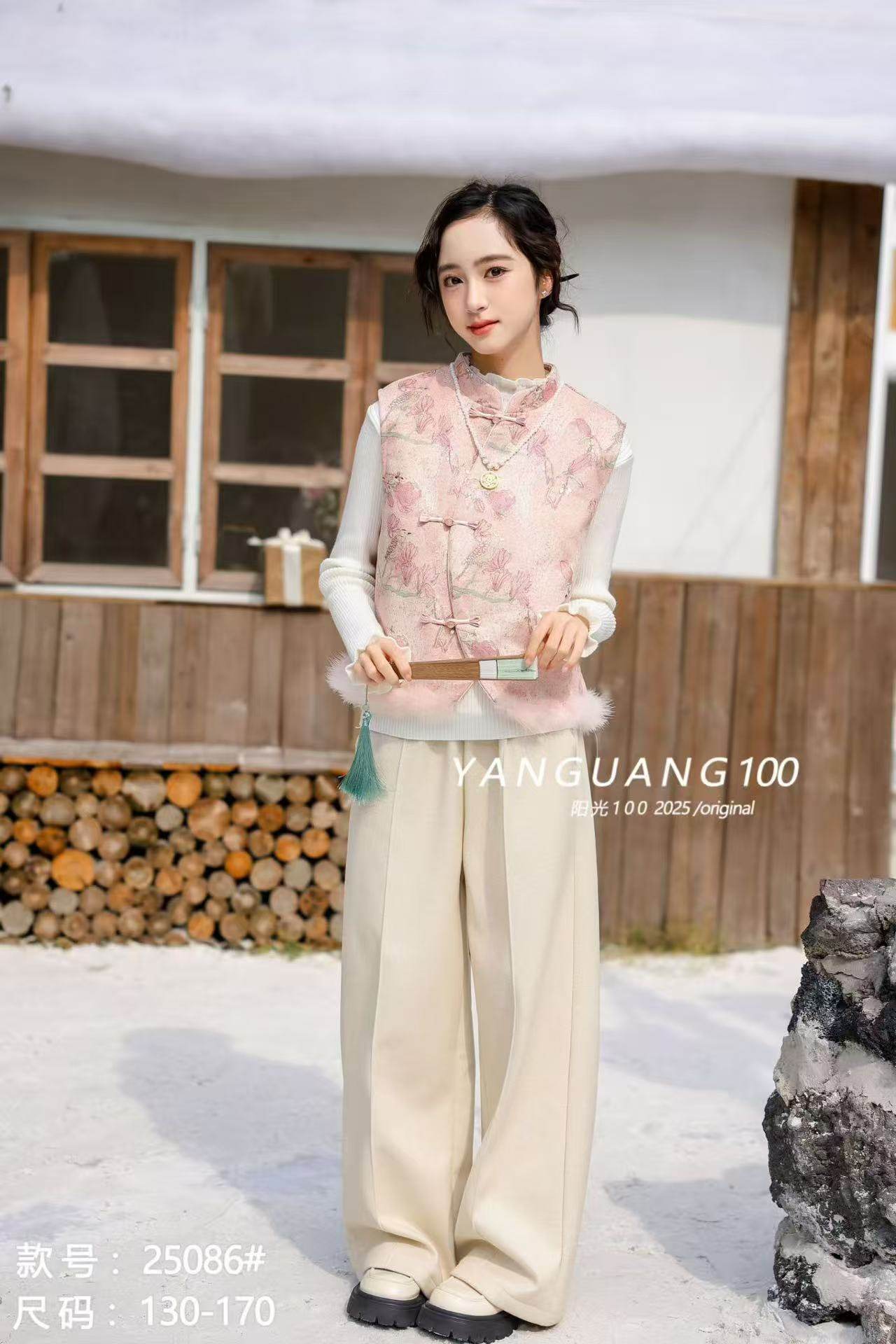 2025新款中大女童中国风唐装古装古风毛衣马甲裤子三件套送项链,淘宝优惠券,粉丝福利购,淘宝优惠卷