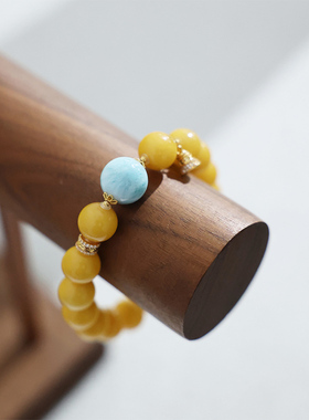 满蜜鸡油黄蜜蜡18K金铃铛手串女