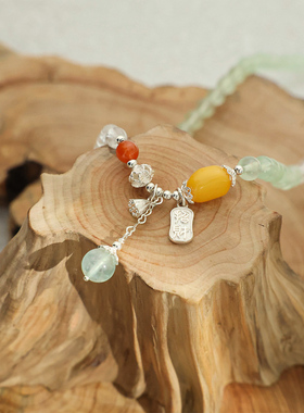 新中式国风葡萄石蜜蜡莲蓬手串女