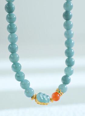 蓝水翡翠叶子库克南红多宝手串