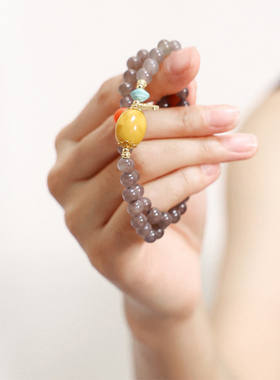 烟紫和田玉蜜蜡枣珠南红手串女