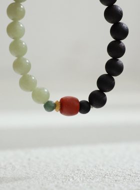 和田玉晴水沉香大漆珠珍珠手串女