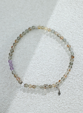 黑金超七多宝水晶枫叶吊坠手串女