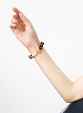 黑花梨巴洛克珍珠黄水晶纳福手串