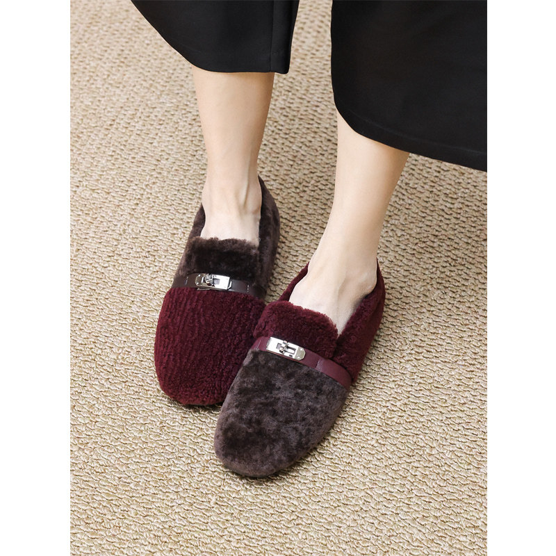 KAKA 法国客单款羊羔毛一体圆头中口一脚蹬鸳鸯撞色保暖平底鞋女,淘宝优惠券,粉丝福利购,淘宝优惠卷