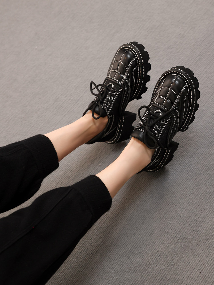 英式精奢德比~小羊皮明衍拼牛仔轻质厚底深口系带布洛克四季鞋特,淘宝优惠券,粉丝福利购,淘宝优惠卷