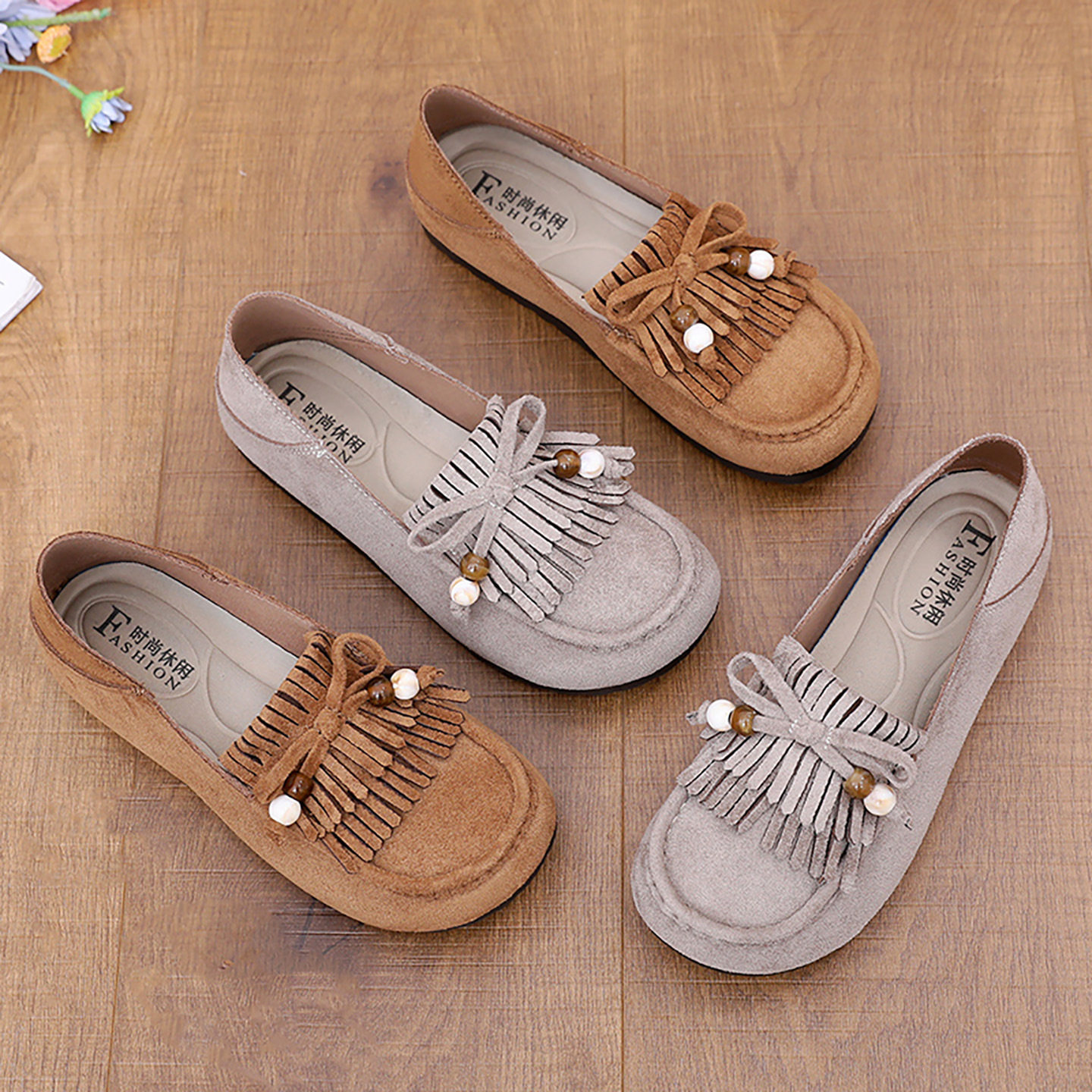 复古两穿勃肯鞋女2026新款流苏平底乐福鞋女单鞋懒人一脚蹬豆豆鞋,淘宝优惠券,粉丝福利购,淘宝优惠卷