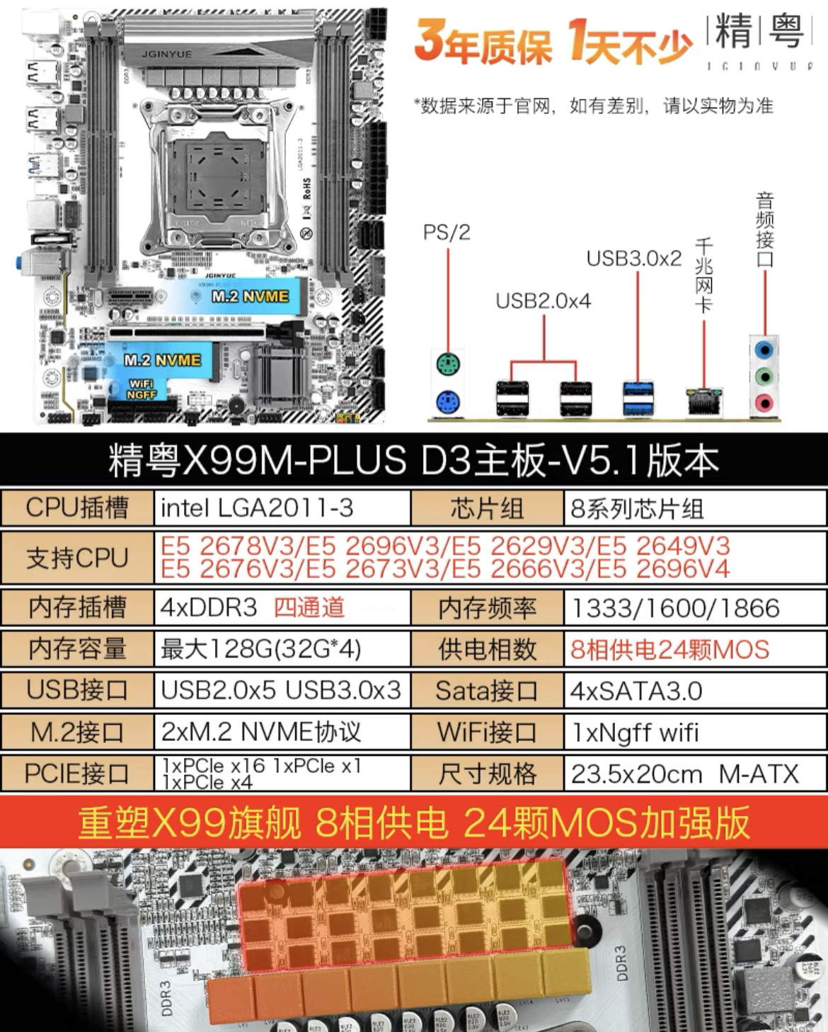 精粤X99主板X99M 2011 E5-2678 2680 2696 V3 V4华南CPU套装D3 D4 - 图1