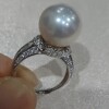 Natural fresh water comparable to Australian white perfect round ring ring pearl live mouth extra large single 11-12mm pure silver