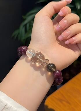 ins风撞色天然石女士手链手串哈喽KT 小众设计气质百搭 不挑肤色