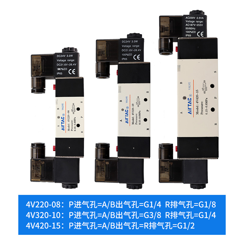 二位五通电磁阀双线圈4V220一08 4V32010 AC220V 4V42015 DC24V - 图0