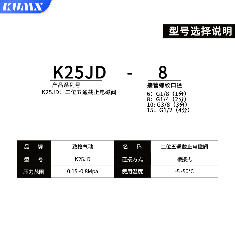 二位五通截止阀K25JD-15/8/10/25/6   消声器气缸气动自动 - 图0